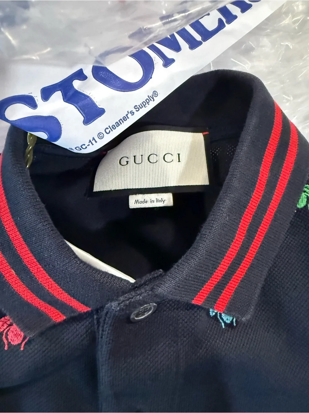 Gucci Navy Multicolor Bee Embroidered Cotton Polo Shirt Small Made in Italy
